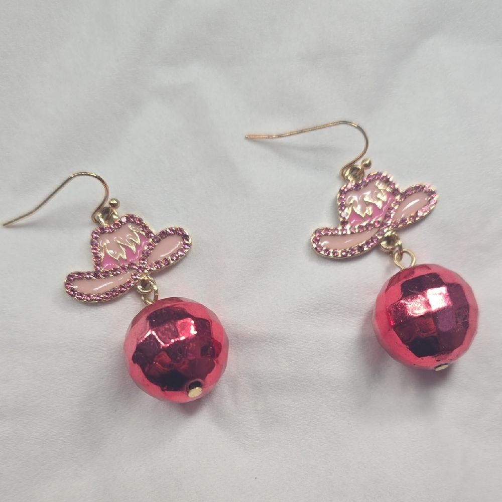Pink and Gold Cowboy Hat Earrings